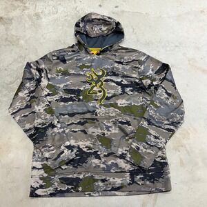 Y2k Browning Camo Hoodie Fleece Lined Mens Large Pullover Hunting Mossy Oak